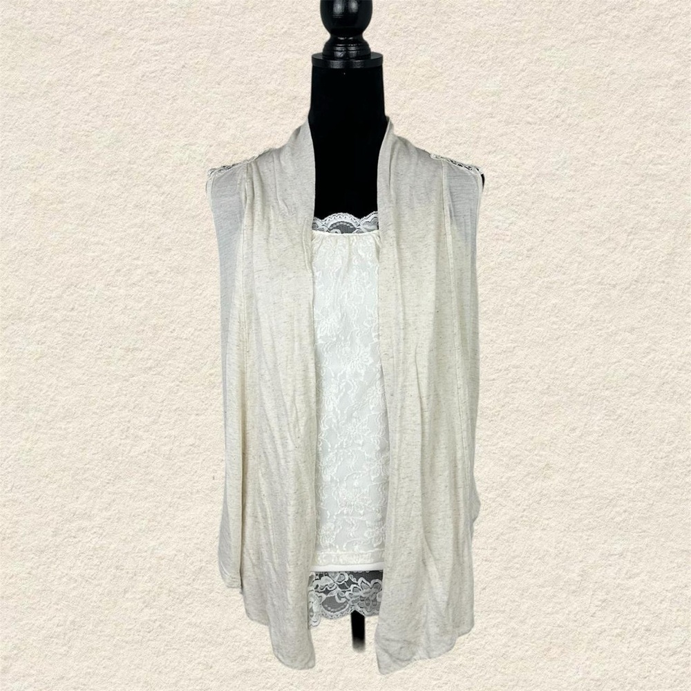 Dots Cream Open Crochet Lace Sleeveless Cardigan